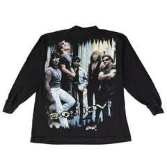 Vintage Bon Jovi T-Shirt Size L Black 90s These Days Tour Rock Band Jesus Crown