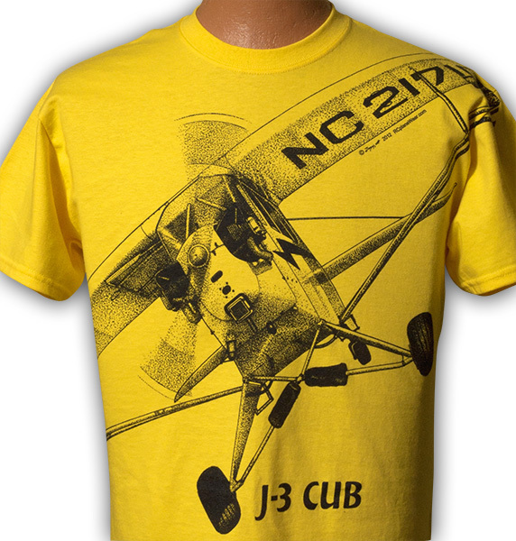 Piper J-3 Cub Airplane T-shirt with HUGE print on front and back — Youth to 5XL