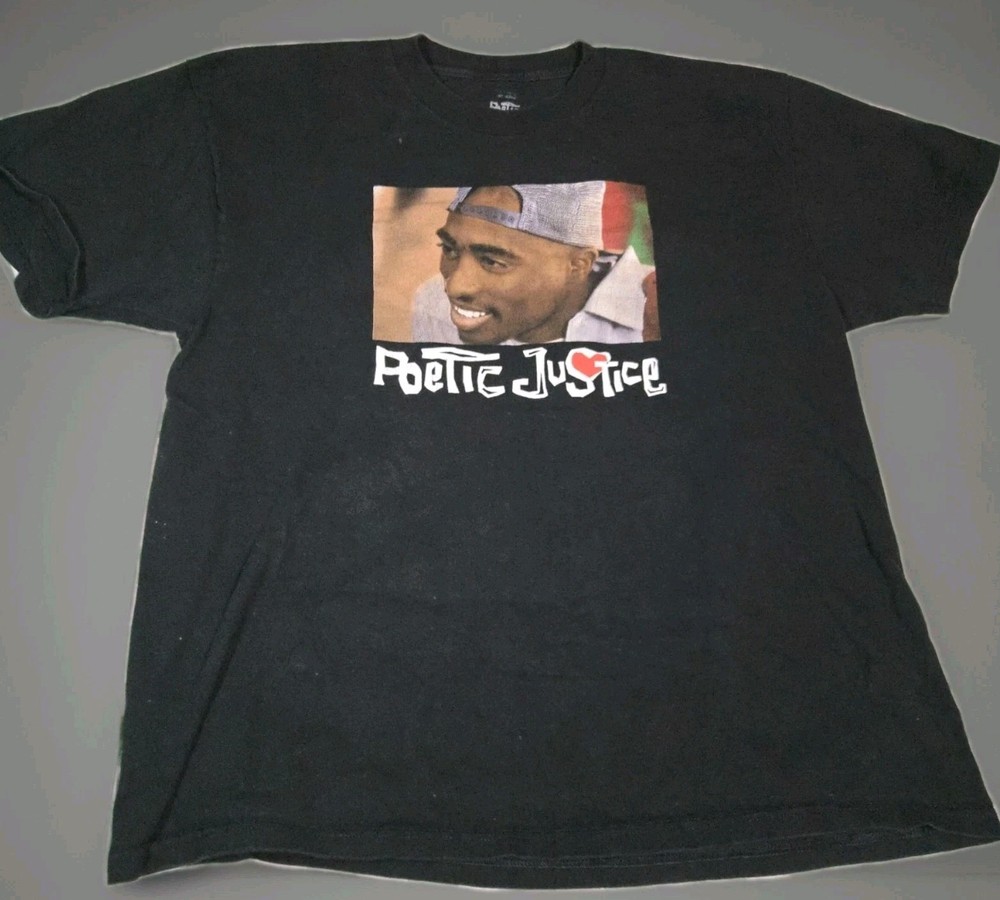 Poetic Justice Men’s Black Graphic Print Crew Neck Short Sleeve Tee XL Cotton