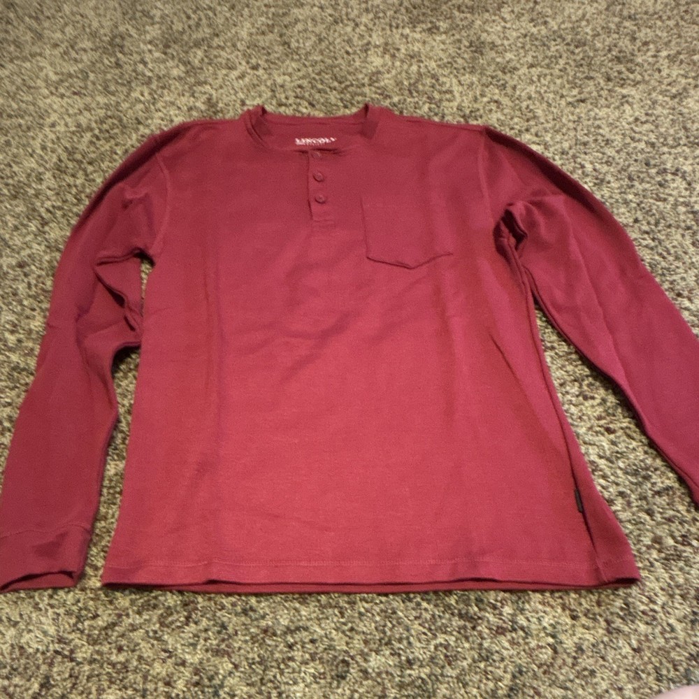 Lincoln Outfitters Men’s Red Henley Long Sleeve Knit T-Shirt Button Size M
