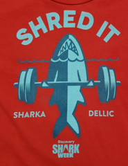 Discovery Channel Store Men’s Medium Red T Shirt Shark Week Weightlifting