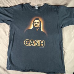 Johnny Cash Vintage Shirt Man In Black Double Sided Band Tee sz Large Signature