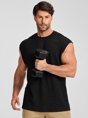 Mens Tank Tops Textured Sleeveless Streetwear T Shirts Workout Muscle Gym Shi…