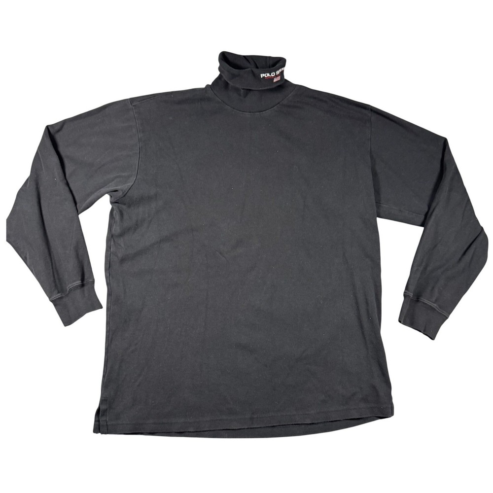 Polo Sport Ralph Lauren Mens Black Turtleneck Long Sleeve Shirt Logo Size Large