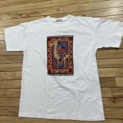 Susan Walpole Shirt Adult L Crop Art Camel Rug Geometric Graphic White Orange