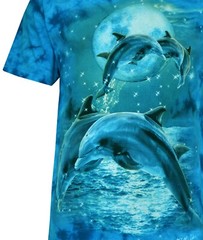 Tie Dye T-Shirt Dolphins Leaping under a Full Moon Aquatic Glow in Dark by Wild