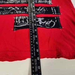 Affliction T Shirt Men XL Red Black Gray Silver Foil Patch Skull USA Distressed