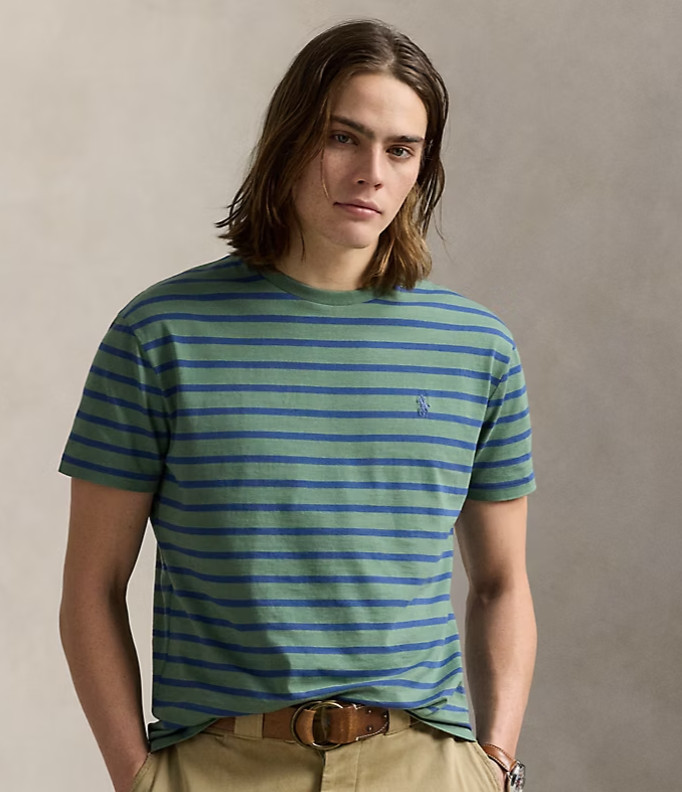 MENS POLO RALPH LAUREN S/S T-SHIRT~SZ XL~GREEN / BLUE STRIPES~NWT