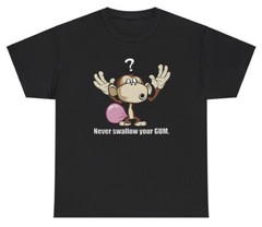 Never Swallow Your Gum T Shirt Funny Monkey Fart Myth Meme Cartoon Humor Tee