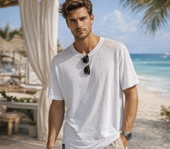 Bain De Mer St. Tropez White Japanese Synthetic Linen Tee XXL Lux ResortWear NWT