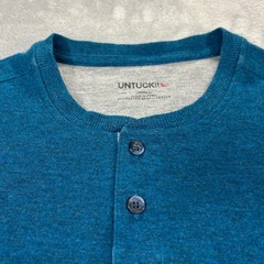 UNTUCKit Grassi Henley Shirt Mens Small Teal Blue Long Sleeve Cotton Blend