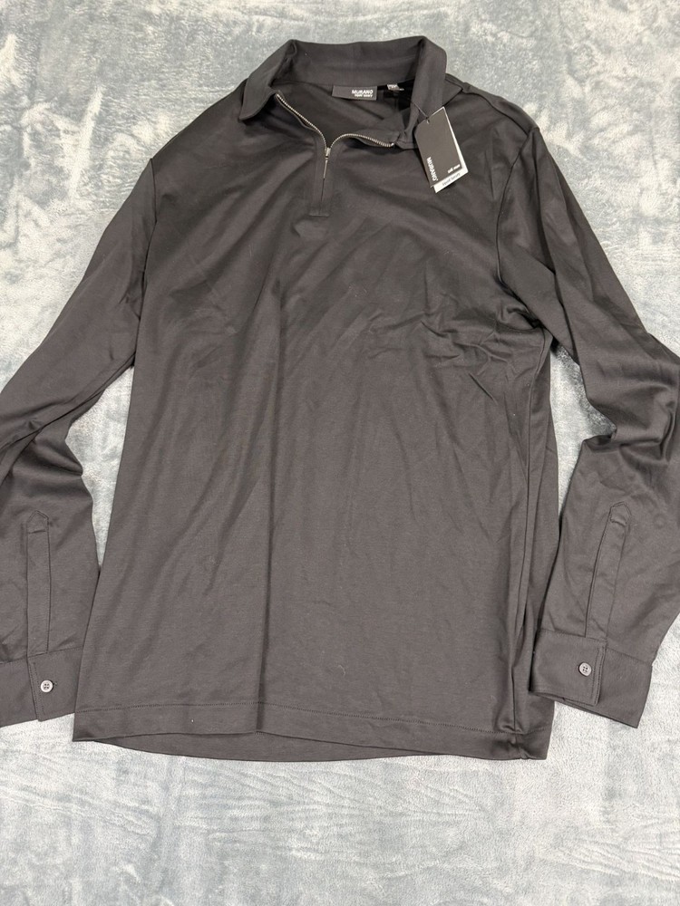 Murano Liquid Luxury Mens Black Quarter Zip Long Sleeve Shirt NWT Size LT