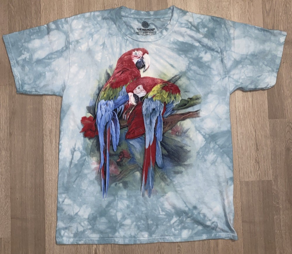 The Mountain Tie Dye Parrot T-Shirt Large Blue Birds Art Colorful