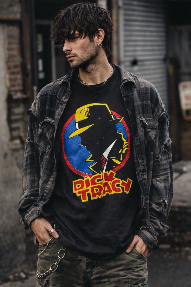 VINTAGE 1980s 1990s Dick Tracy T-Shirt , XL Disney Black ORIGINAL Flaws