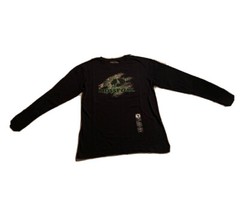 L Men’s Mossy Oak Black Long Sleeve W/Green Logo Tee Warm Cotten Blend NWT -M2