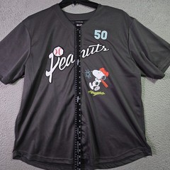 Peanuts® Snoopy Baseball Jersey shirt Mens XL Black Charlie Brown Button Up NWT