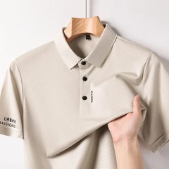 New Men’s Business Casual Short Sleeved Shirt with Badge Solid Color Polo Shirt