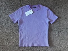 Size L – Callipygian Waffle Knit Baby Tee Lavender Made in USA Tight Fit New