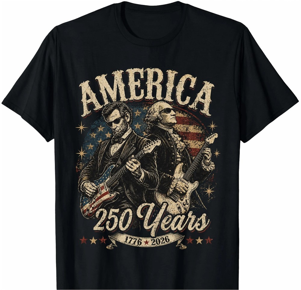 George Washington Lincoln Playing Guitar Abe Lincoln 250th America 250 T-Shirt
