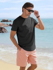 Comdecevis Mens Short Sleeve T-Shirts Crewneck Curved Hem Cotton Tees Hipster