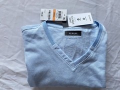 Alfani Mens Blue V-NeckT-Shirt Size S Lenin Stretch Easy Care