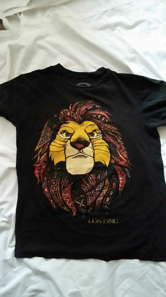 Disney The Lion King Mufasa Simba Tribal Head Black Graphic T Shirt Adult Size M