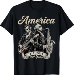 George Washington Abraham Lincoln Playing Guitar 250 Years T-Shirt