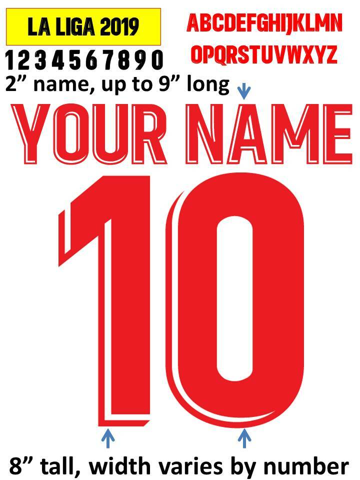 LA LIGA 2019 IRON ON heat press transfer numbers for soccer jersey