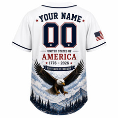 Custom Name Number Freedom USA 250 Years Baseball Jersey Patriotic 1776-2026