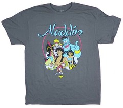 Aladdin Mens T-Shirt – Distressed Classic Cartoon Circle Cast Image