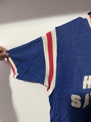 1960s Home Savings Blue Distressed Durene Ringer Jersey T-Shirt Flaws M