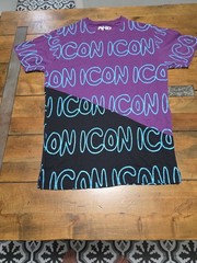 AHD Icon Shirt Mens Colorblock Purple Black Neon Slanted Asymmetrical Print Tee