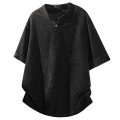 Men Hong Kong Striped For Henry Collar Casual Top Plus Size Short Sleeve T-shirt