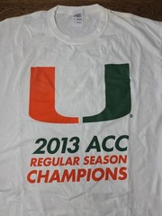 University Miami Hurricanes Basketball 2013 ACC Regular Season Champs Tshirt XL