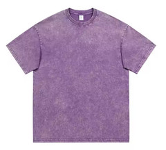 Unisex Acid Wash Faded Heavyweight O-neck Tshirt Pink Purple Blue Green