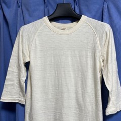 Raglan Sleeve 3/4 White Cut and Sew Slub Fabric Used Japan