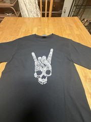 Skull Hand Sign Of The Horns T Shirt Heavy Metal Rock N Roll Band Tattoo Tee S