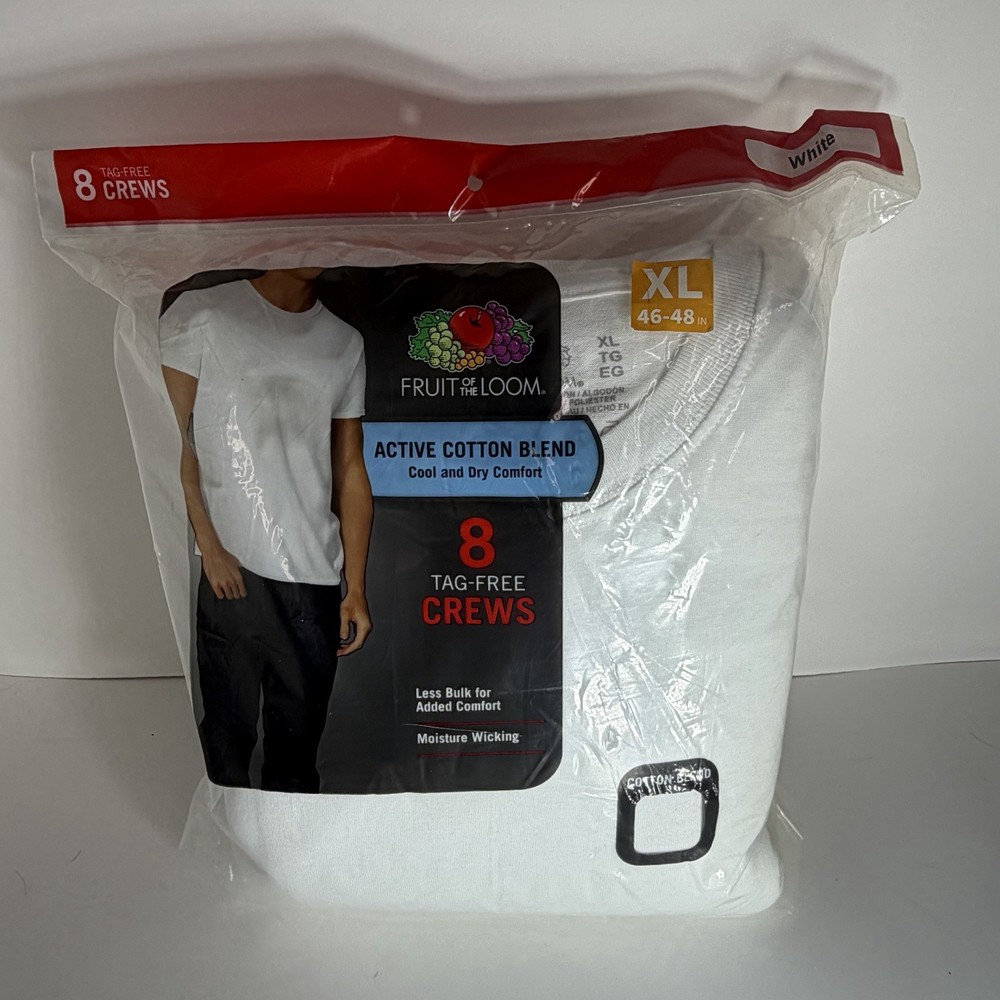Men’s Tag-Free Crew White Undershirt Active Cotton Blend 8 Pack New Wicking
