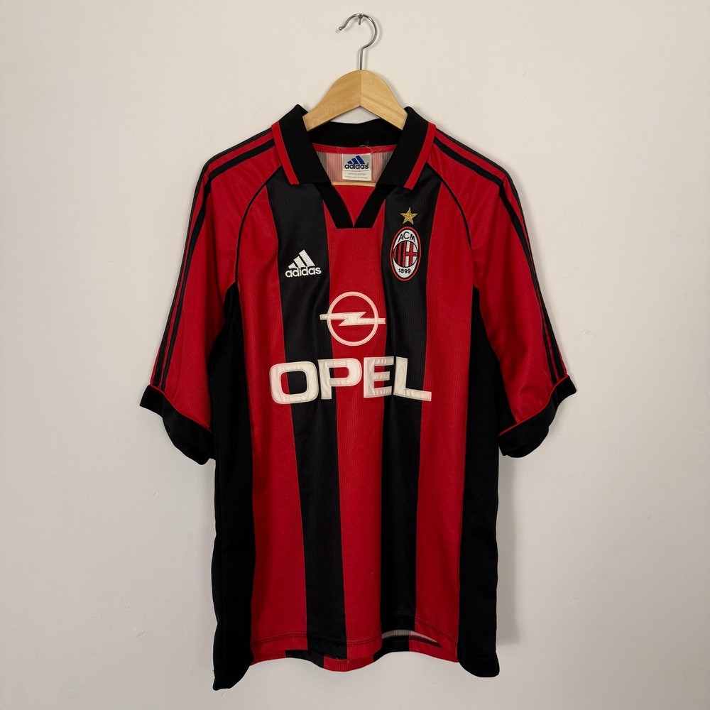 Vintage 90s AC Milan Italy Adidas Soccer Football Jersey Black Red Striped Large