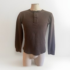 Sonoma Men’s Small Brown Long Sleeve Henley Shirt Waffle Knit Thermal Casual