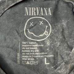 Nirvana Band Tee Mens Large Grey Smiley Face Graphic T-Shirt Mineral Wash NWOT