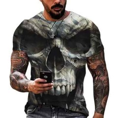 Camiseta Con Estampado 3d De Cráneo Para Hombre Camisa Corta Moda Hip-hop Lujo