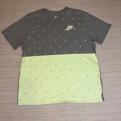 Nike Mens XL Athletic Cut T-Shirt Grey Neon Volt Tennis Ball Colorblock Logo Tee