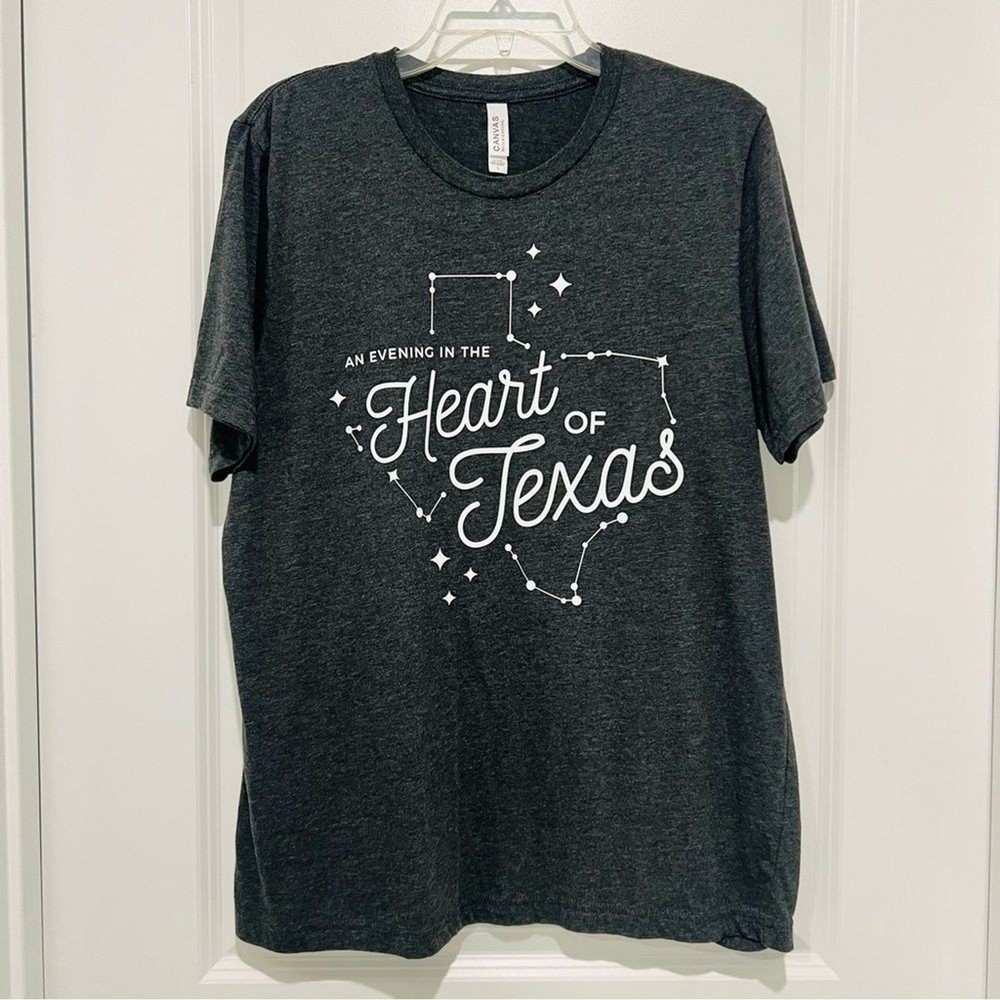 “Heart of Texas” Men’s Short Sleeve Tee on a Bella Canvas Label Charcoal Gray L