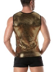 TOF Paris Glitter Tank Top, Designer, Disco, Gold Silver, Sleeveless, Reflective