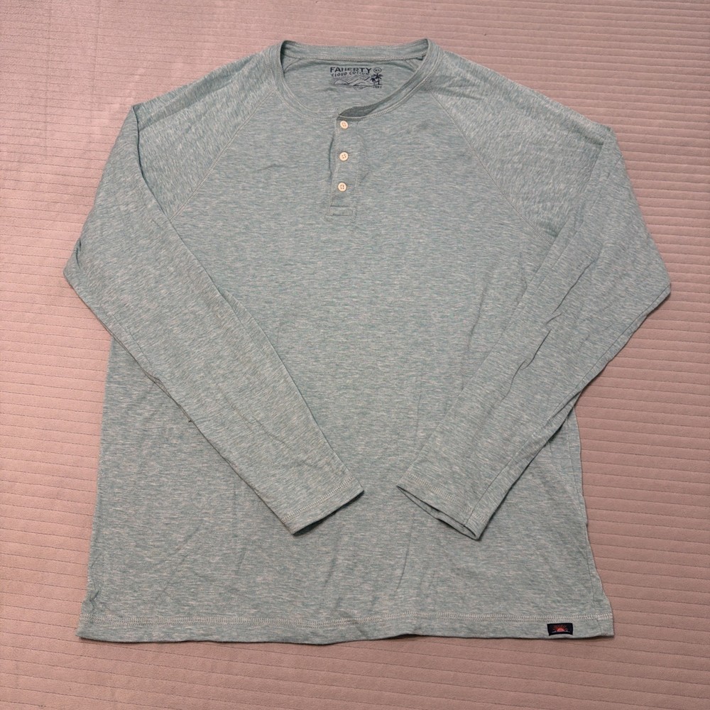 Faherty Cloud Cotton Henley Shirt Mens XL Teal Heather Long Sleeve Pima