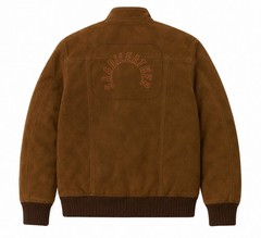 Men’s Brown Suede Leather Bomber Jacket Quilted Shoulder Cafe Racer