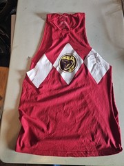 We Love Fine Mighty Morphin Power Rangers Red Ranger Shirt, Cut Sleeves. Size M