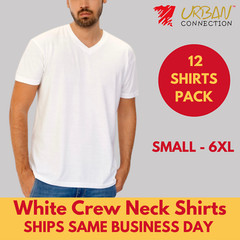 Pack of 12 Shirts | White V-Neck T-Shirt | Urban Connection | Sizes: Small – 6XL