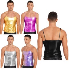 T-shirts Shiny Metallic Vests Sissy Crop Top Camisole Tank Tops Spaghetti Strap